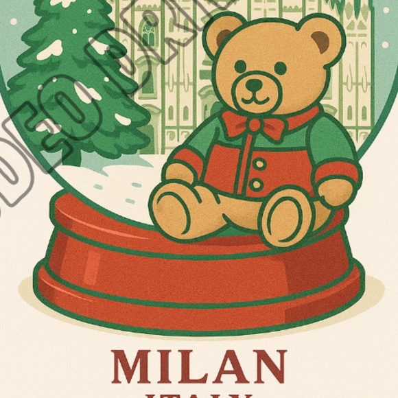 Prada Inspired Milan Italy Teddy Bear Snow Globe Art Print 11x17 - Picture 2 of 2